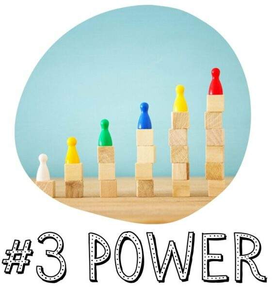 Power, game pieces on varying levels of blocks