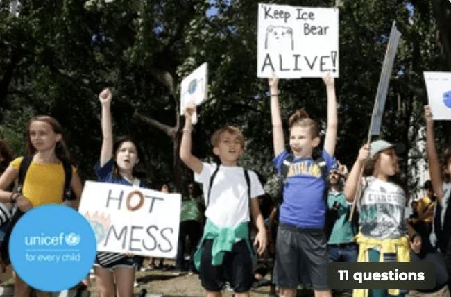 children protesting for climate protections