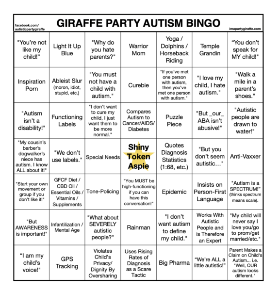 giraffe party autism microaggression bingo