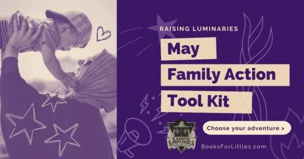 May family action toolkit, choose your adventure. Parent lifts smiling child in air