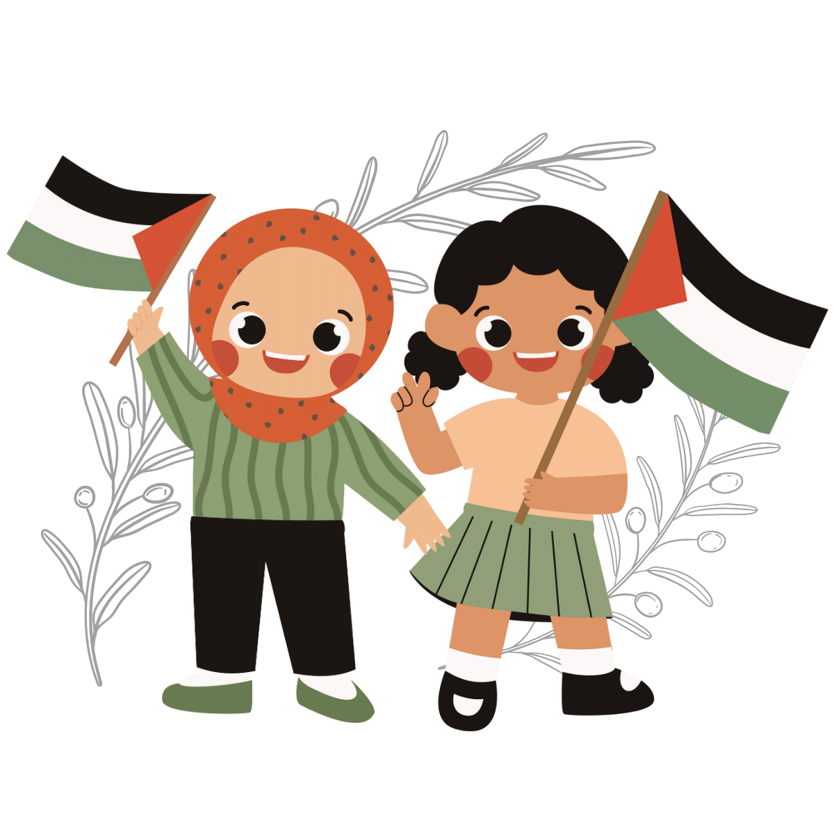 cute palestinian children, flags, olive branches